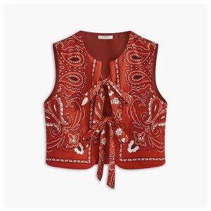 Sleeveless Red Bandana Print Tie-Front Top